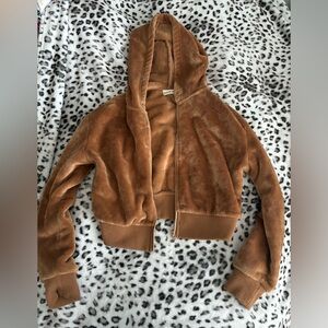 Weekend edition fur cropped zip up jacket brown size S